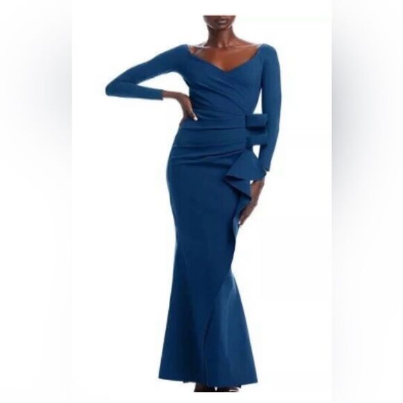 Chiara Boni La Petite Robe Silveria Side Ruffle Gown size 46 - Picture 2 of 11